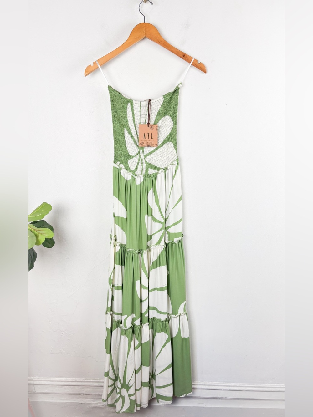 NWT Abel The Label Matcha Green Strapless Tiered Maxi Dress Sz XS